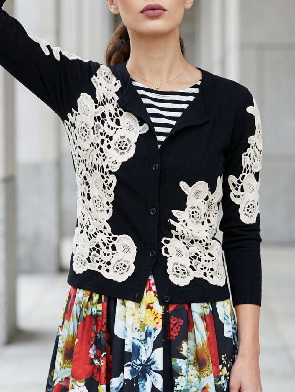 Women's Crochet Embellished Alice + Olivia Black & Beige Lace Cardigan S RP$295